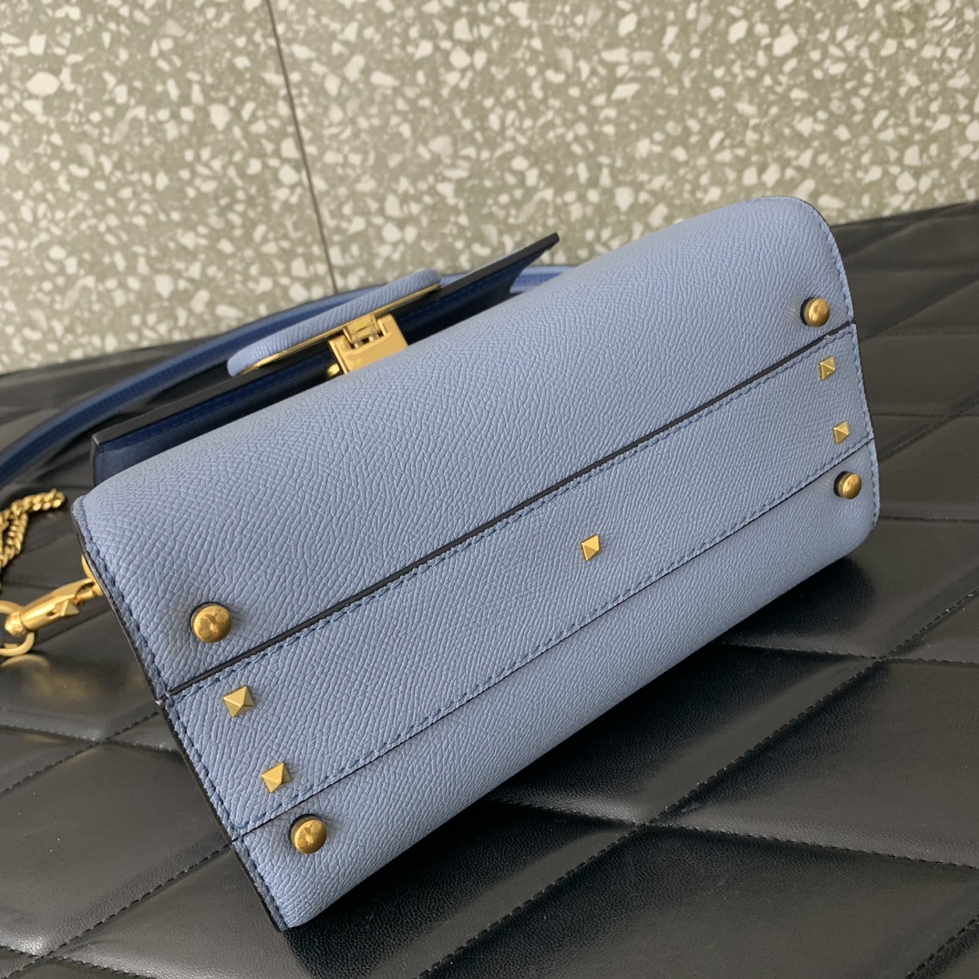 Valentino Garavani Vsling Small Handbag in Porcelain Blue Grainy Calfskin 